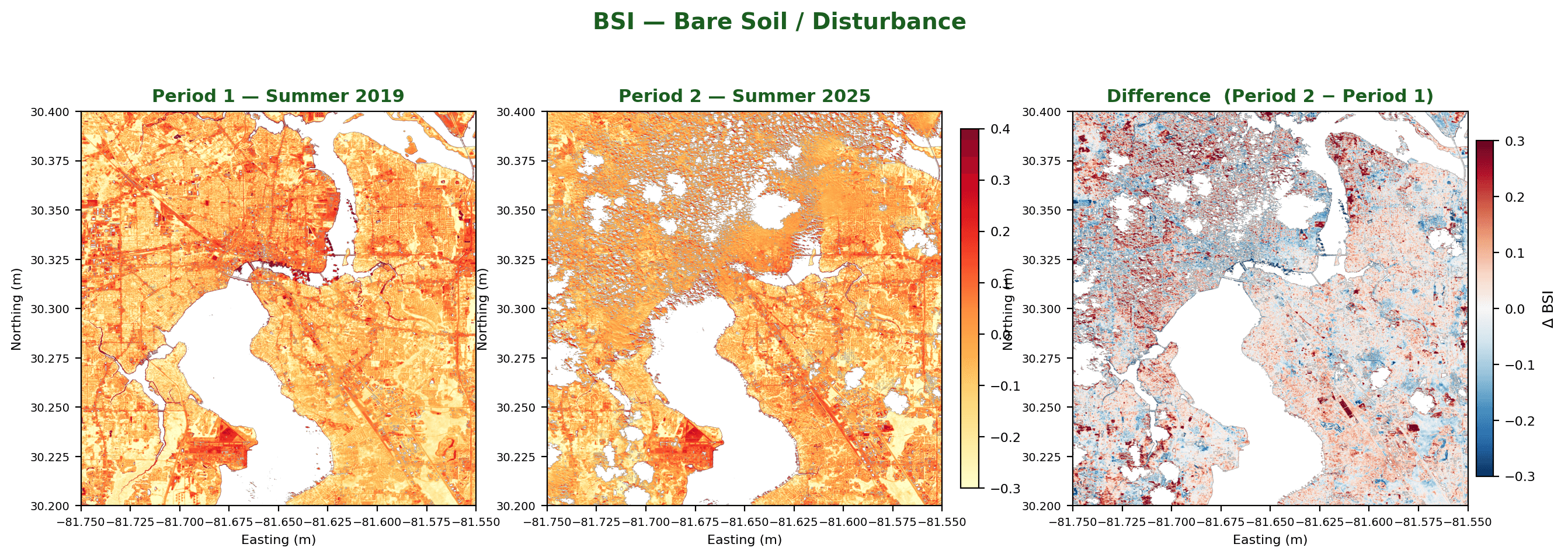 Sample TerraBee-CD bare-soil/disturbance before-and-after comparison map