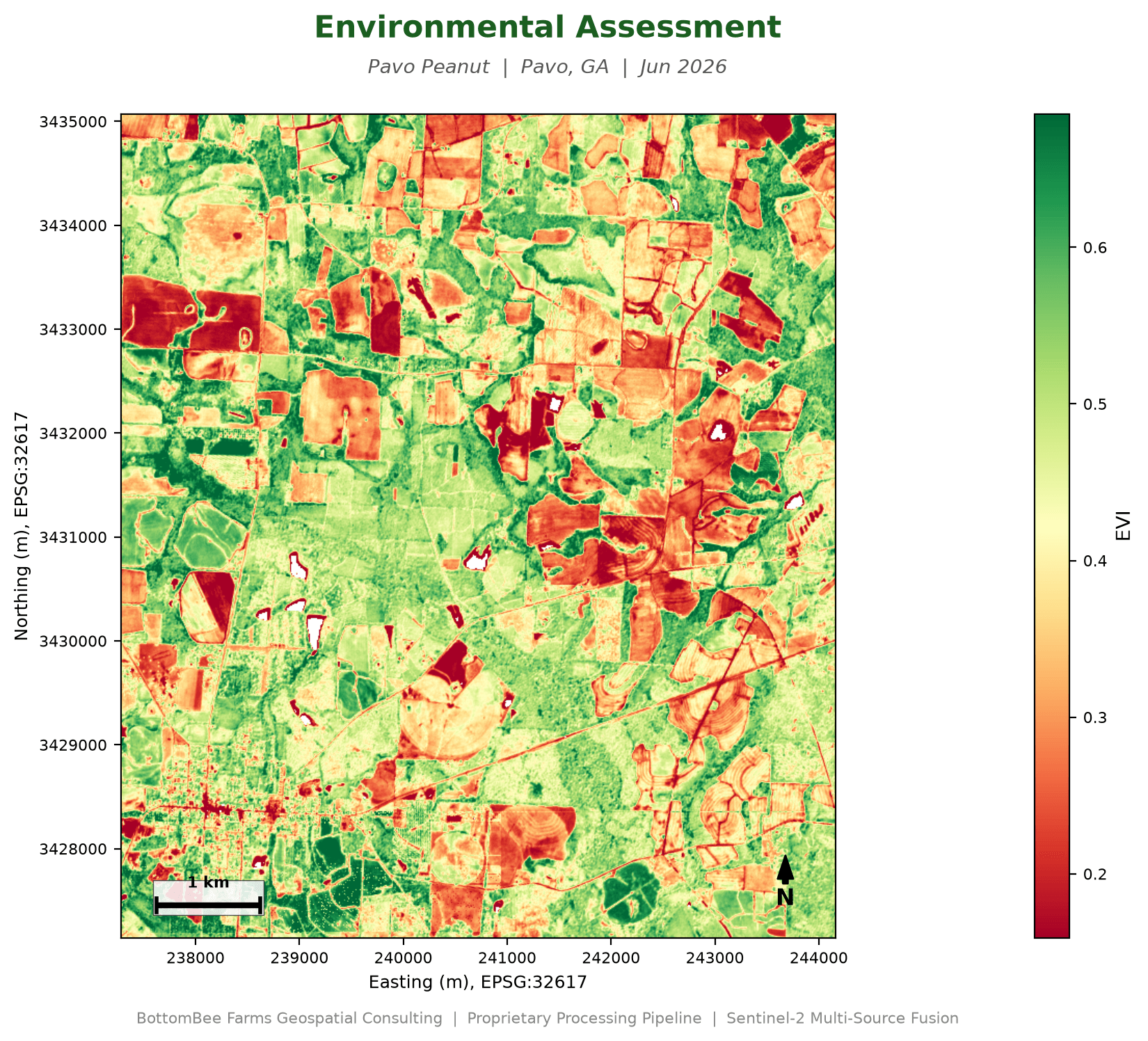 Sample TerraBee EVI vegetation index map, Pavo Peanut, Pavo GA