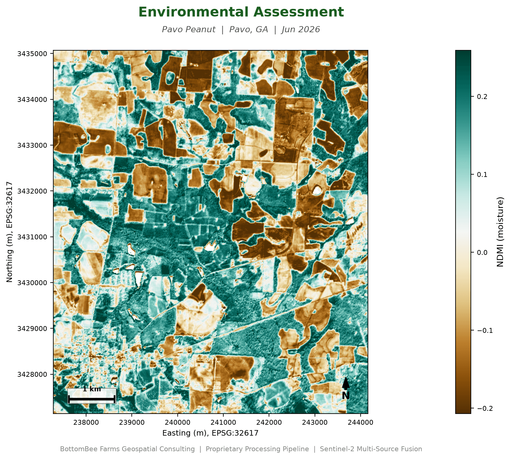 Sample TerraBee NDMI moisture map, Pavo Peanut, Pavo GA